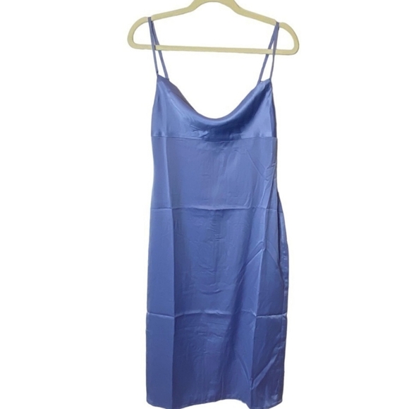 NWT WeWoreWhat Revolve Slate blue satin charmeus cowl midi dress size 6 - Picture 3 of 11